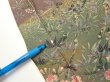 Photo6: 2W06z60  Japanese Kimono Silk  FABRIC Flowers Dark olive 62.2x14.2 (6)
