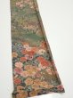 Photo2: 2W07z30  Japanese Kimono Silk  FABRIC Flowers Dark olive 55.1x7.3 (2)
