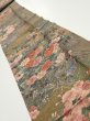 Photo1: 2W09z40  Japanese Kimono Silk  FABRIC Flowers Dark olive 76.4x6.7 (1)