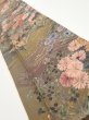 Photo2: 2W10z20  Japanese Kimono Silk  FABRIC Flowers Dark olive 35.0x6.7 (2)