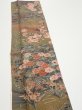 Photo3: 2W10z20  Japanese Kimono Silk  FABRIC Flowers Dark olive 35.0x6.7 (3)