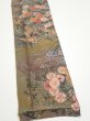 Photo4: 2W10z20  Japanese Kimono Silk  FABRIC Flowers Dark olive 35.0x6.7 (4)