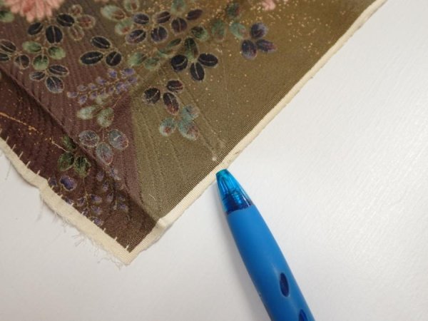 Photo6: 2W10z20  Japanese Kimono Silk  FABRIC Flowers Dark olive 35.0x6.7 (6)