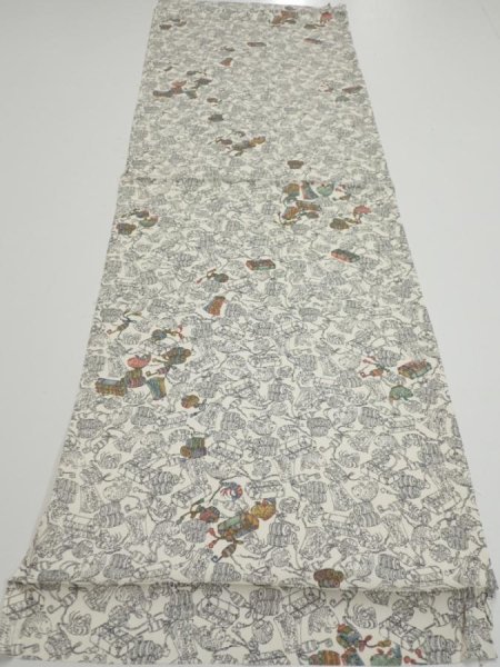 Photo4: 2W01z50  Japanese Kimono Silk  FABRIC Sea bream Off-white 42.5x14.6 (4)