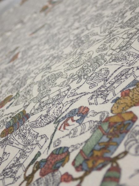 Photo5: 2W01z50  Japanese Kimono Silk  FABRIC Sea bream Off-white 42.5x14.6 (5)