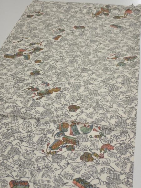 Photo3: 2W02z50  Japanese Kimono Silk  FABRIC Sea bream Off-white 41.3x14.6 (3)