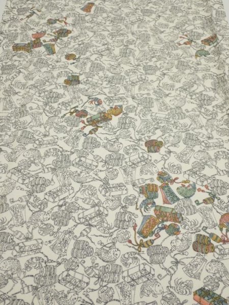 Photo1: 2W03z80  Japanese Kimono Silk  FABRIC Sea bream Off-white 66.9x14.4 (1)