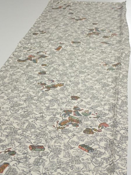 Photo3: 2W03z80  Japanese Kimono Silk  FABRIC Sea bream Off-white 66.9x14.4 (3)