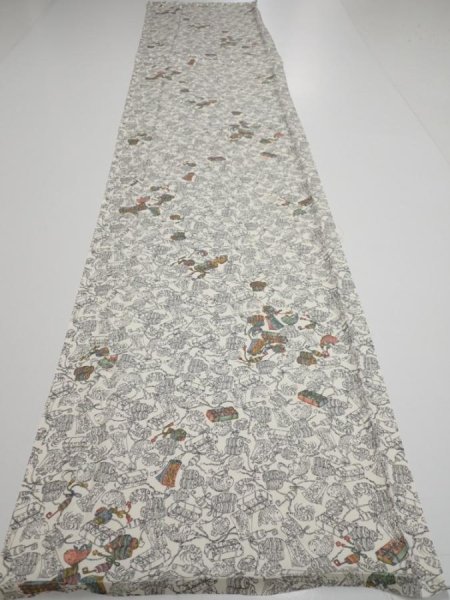 Photo4: 2W04z80  Japanese Kimono Silk  FABRIC Sea bream Off-white 67.7x14.6 (4)