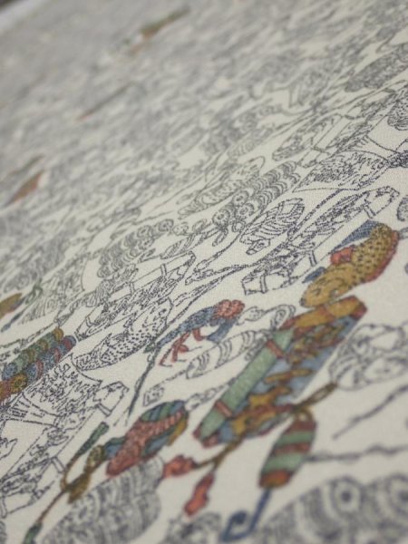 Photo5: 2W04z80  Japanese Kimono Silk  FABRIC Sea bream Off-white 67.7x14.6 (5)