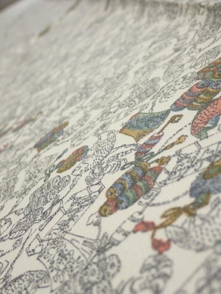 Photo5: 2W07z40  Japanese Kimono Silk  FABRIC Sea bream Off-white 60.6x7.3 (5)
