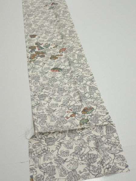 Photo2: 2W09z60  Japanese Kimono Silk  FABRIC Sea bream Off-white 87.0x7.1 (2)
