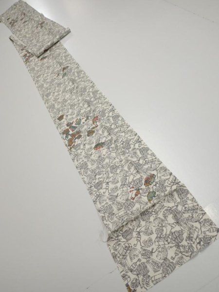 Photo4: 2W09z60  Japanese Kimono Silk  FABRIC Sea bream Off-white 87.0x7.1 (4)