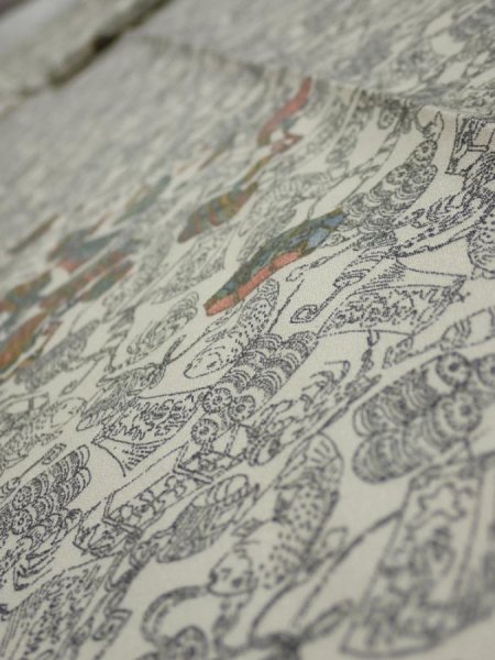 Photo5: 2W09z60  Japanese Kimono Silk  FABRIC Sea bream Off-white 87.0x7.1 (5)