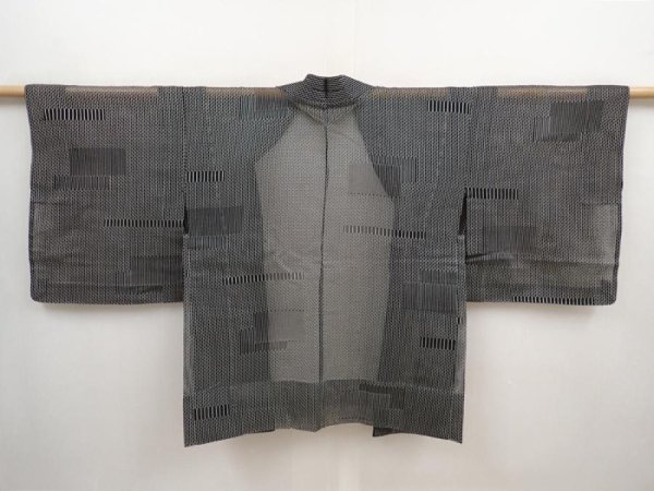 Photo1: 5822T01z300 Vintage Japanese Kimono Blend silk See through HAORI  Black (1)