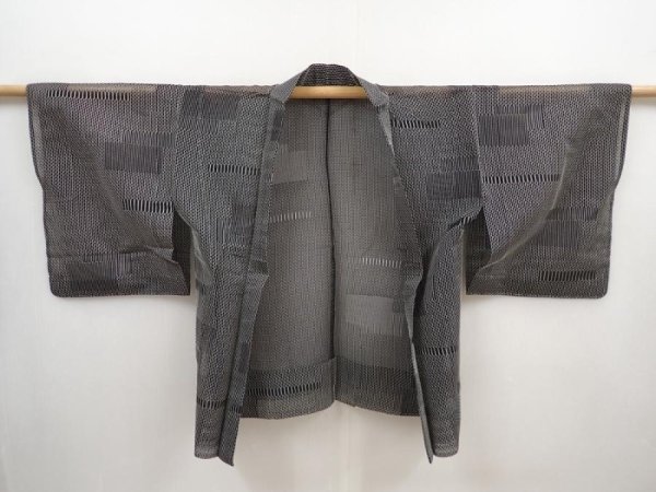 Photo2: 5822T01z300 Vintage Japanese Kimono Blend silk See through HAORI  Black (2)