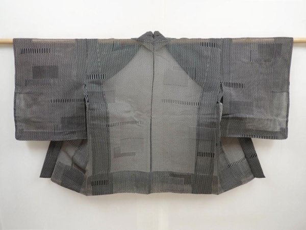 Photo3: 5822T01z300 Vintage Japanese Kimono Blend silk See through HAORI  Black (3)