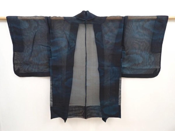 Photo1: 5822T02z210 Vintage Japanese Kimono Silk See through HAORI Cloud Black (1)