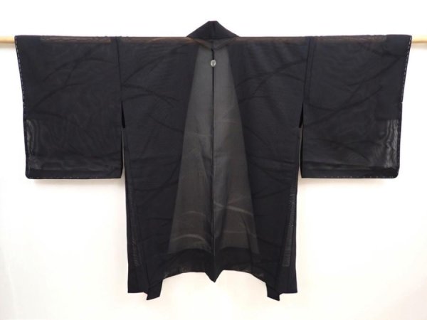 Photo1: 5822T03z310 Vintage Japanese Kimono Silk See through HAORI  Black (1)