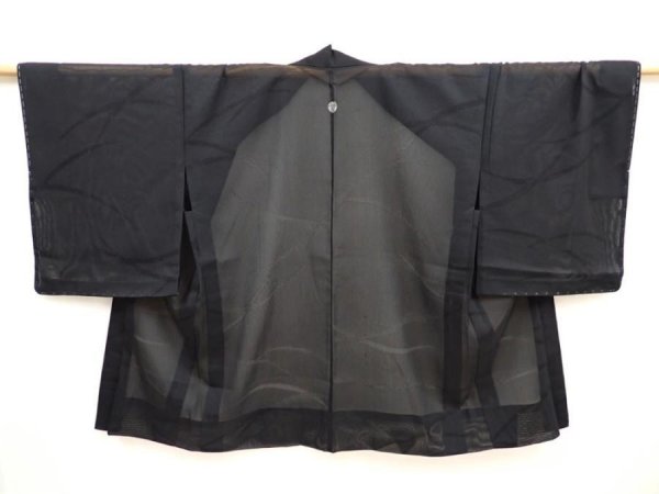 Photo3: 5822T03z310 Vintage Japanese Kimono Silk See through HAORI  Black (3)