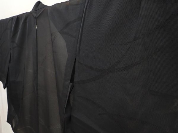 Photo4: 5822T03z310 Vintage Japanese Kimono Silk See through HAORI  Black (4)
