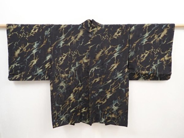 Photo1: 5822T04z780 Vintage Japanese Kimono Silk HAORI  Black (1)
