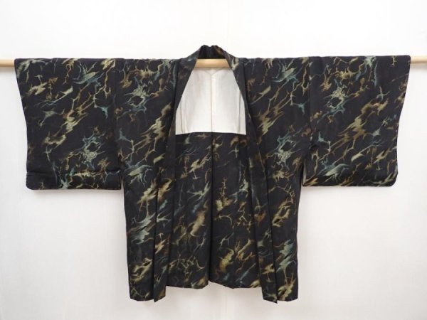 Photo4: 5822T04z780 Vintage Japanese Kimono Silk HAORI  Black (4)