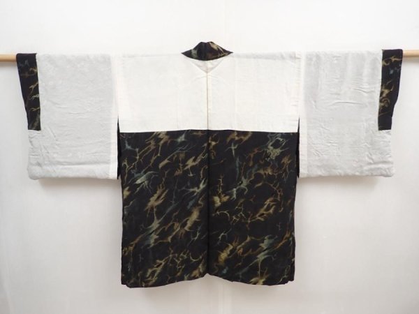 Photo6: 5822T04z780 Vintage Japanese Kimono Silk HAORI  Black (6)