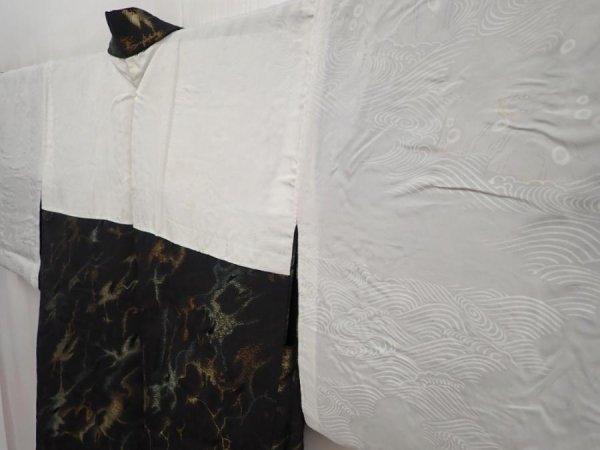 Photo7: 5822T04z780 Vintage Japanese Kimono Silk HAORI  Black (7)