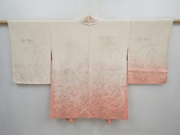 Photo1: 5822T06z540 Vintage Japanese Kimono Silk HAORI Flower Off-white (1)
