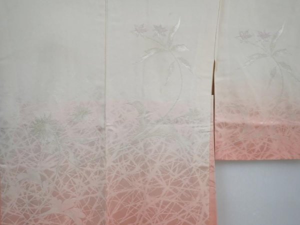 Photo3: 5822T06z540 Vintage Japanese Kimono Silk HAORI Flower Off-white (3)