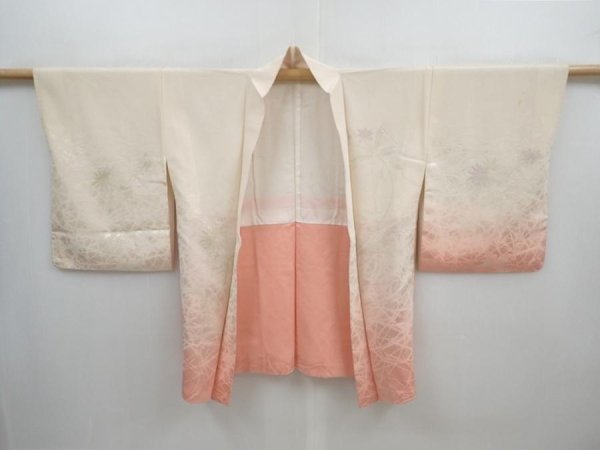 Photo6: 5822T06z540 Vintage Japanese Kimono Silk HAORI Flower Off-white (6)