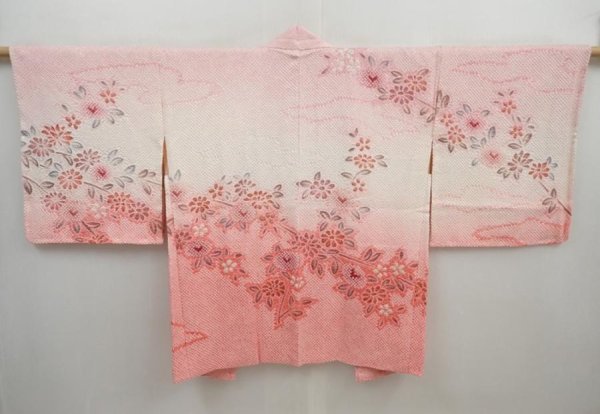 Photo1: 5822T07z530 Vintage Japanese Kimono Silk SHIBORI HAORI Flowers Pink (1)