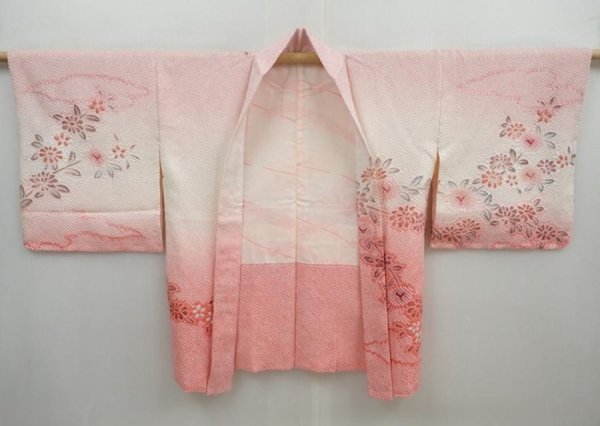 Photo5: 5822T07z530 Vintage Japanese Kimono Silk SHIBORI HAORI Flowers Pink (5)