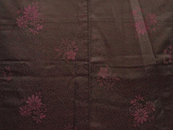 Photo3: 5822T08z500 Vintage Japanese Kimono Silk LONG HAORI Flowers Dark grape (3)