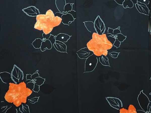 Photo3: 5822T09z560 Vintage Japanese Kimono Silk HAORI Flower Black (3)