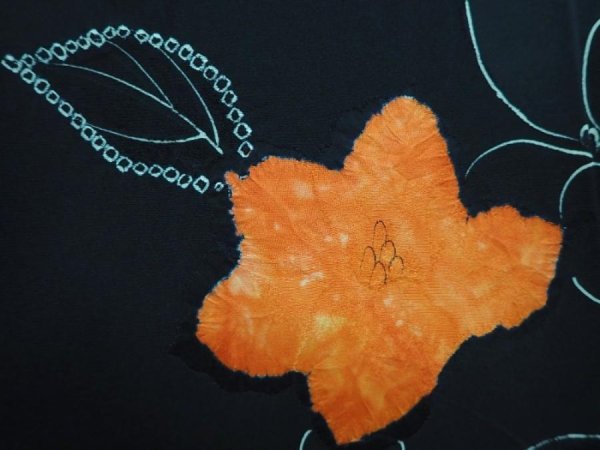 Photo4: 5822T09z560 Vintage Japanese Kimono Silk HAORI Flower Black (4)