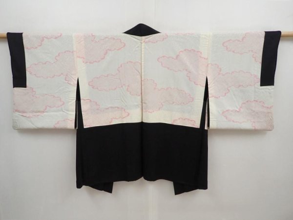 Photo6: 5822T10z540 Vintage Japanese Kimono Silk HAORI Cloud Black (6)