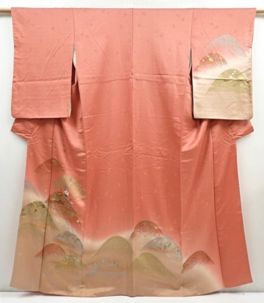 Photo1: 5822T11z990  Japanese Kimono Silk TSUKESAGE Camellia Dark coral (1)