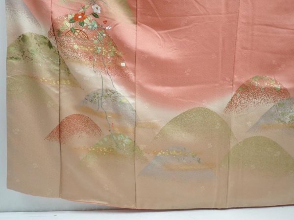Photo6: 5822T11z990  Japanese Kimono Silk TSUKESAGE Camellia Dark coral (6)