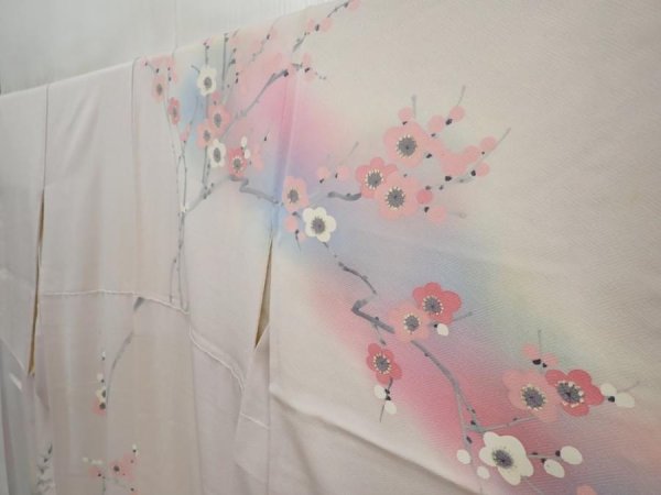 Photo2: 5822T12z1050  Japanese Kimono Silk TSUKESAGE Flowers Light gray (2)