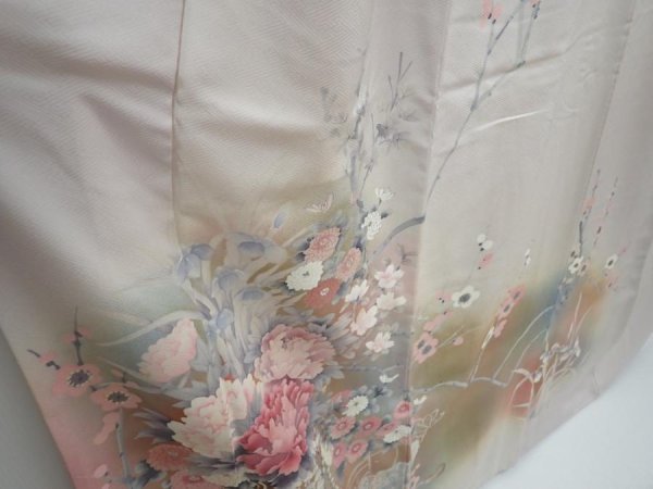 Photo3: 5822T12z1050  Japanese Kimono Silk TSUKESAGE Flowers Light gray (3)