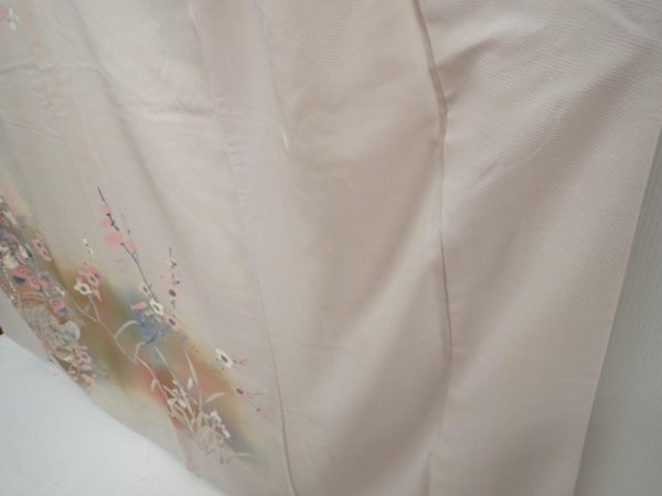 Photo4: 5822T12z1050  Japanese Kimono Silk TSUKESAGE Flowers Light gray (4)