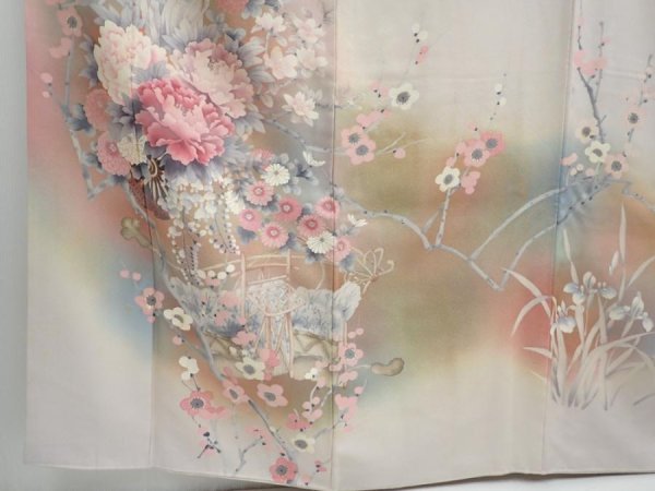 Photo6: 5822T12z1050  Japanese Kimono Silk TSUKESAGE Flowers Light gray (6)