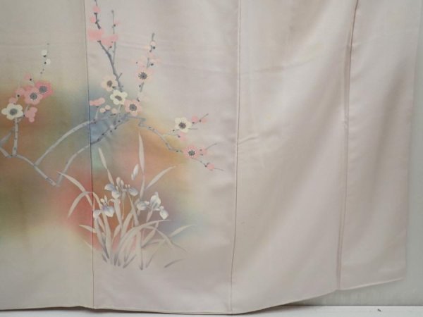 Photo7: 5822T12z1050  Japanese Kimono Silk TSUKESAGE Flowers Light gray (7)