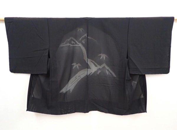 Photo1: 5906T01z320 Vintage Japanese Kimono Silk See through HAORI River Black (1)