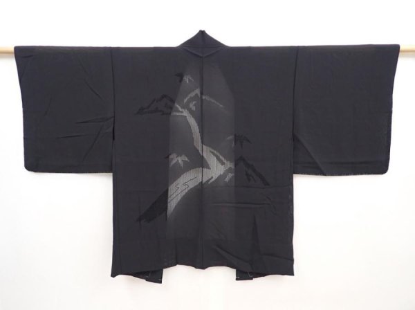 Photo4: 5906T01z320 Vintage Japanese Kimono Silk See through HAORI River Black (4)