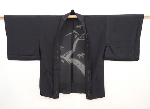 Photo6: 5906T01z320 Vintage Japanese Kimono Silk See through HAORI River Black (6)