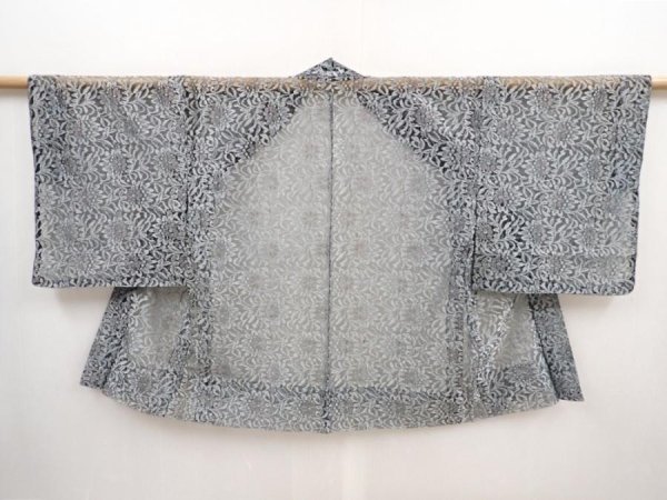 Photo1: 5906T02z260 Vintage Japanese Kimono Synthetic See through HAORI Flower Gray (1)