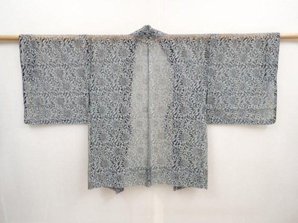 Photo4: 5906T02z260 Vintage Japanese Kimono Synthetic See through HAORI Flower Gray (4)